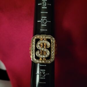 Men's Goldtone $ Money Sign Faux Diamonds Ring
